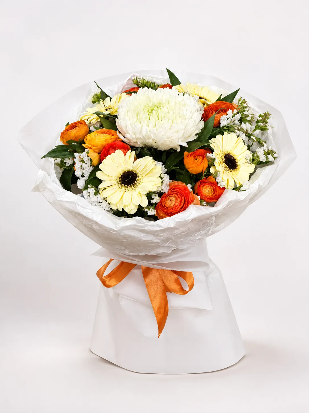 8. Turuncu Beyaz Gerbera Buketi – Mutluluk Buketi